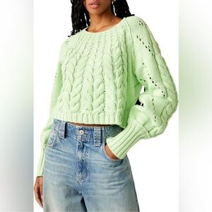 Free People Sandre Cable Stitch
Pullover Sweater Green Light